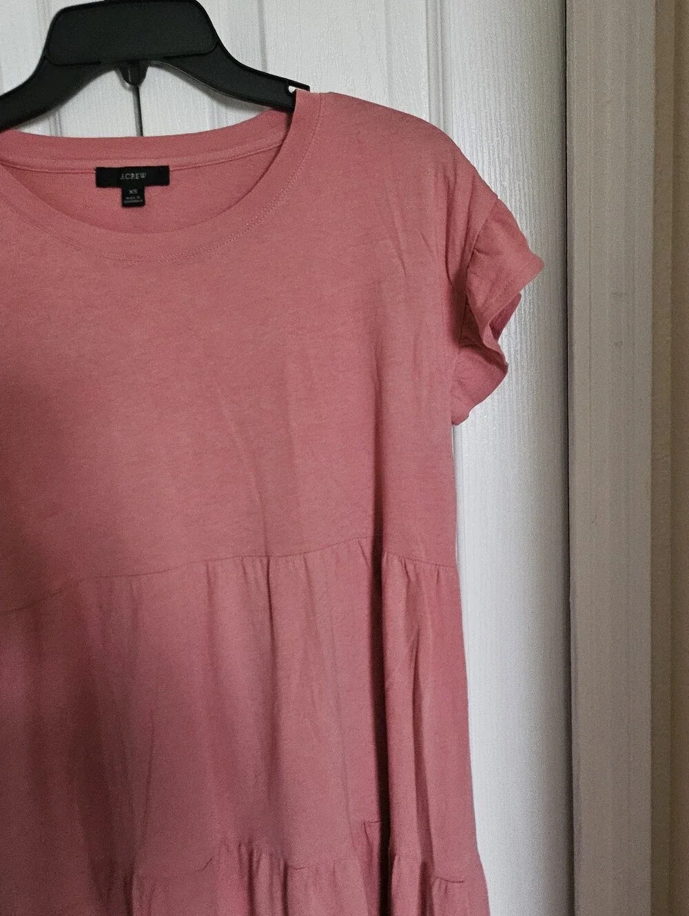 J.Crew XS Pink Tiered Ruffle Sleeve Mini Dress 100% Cotton Casual Re-Imagined